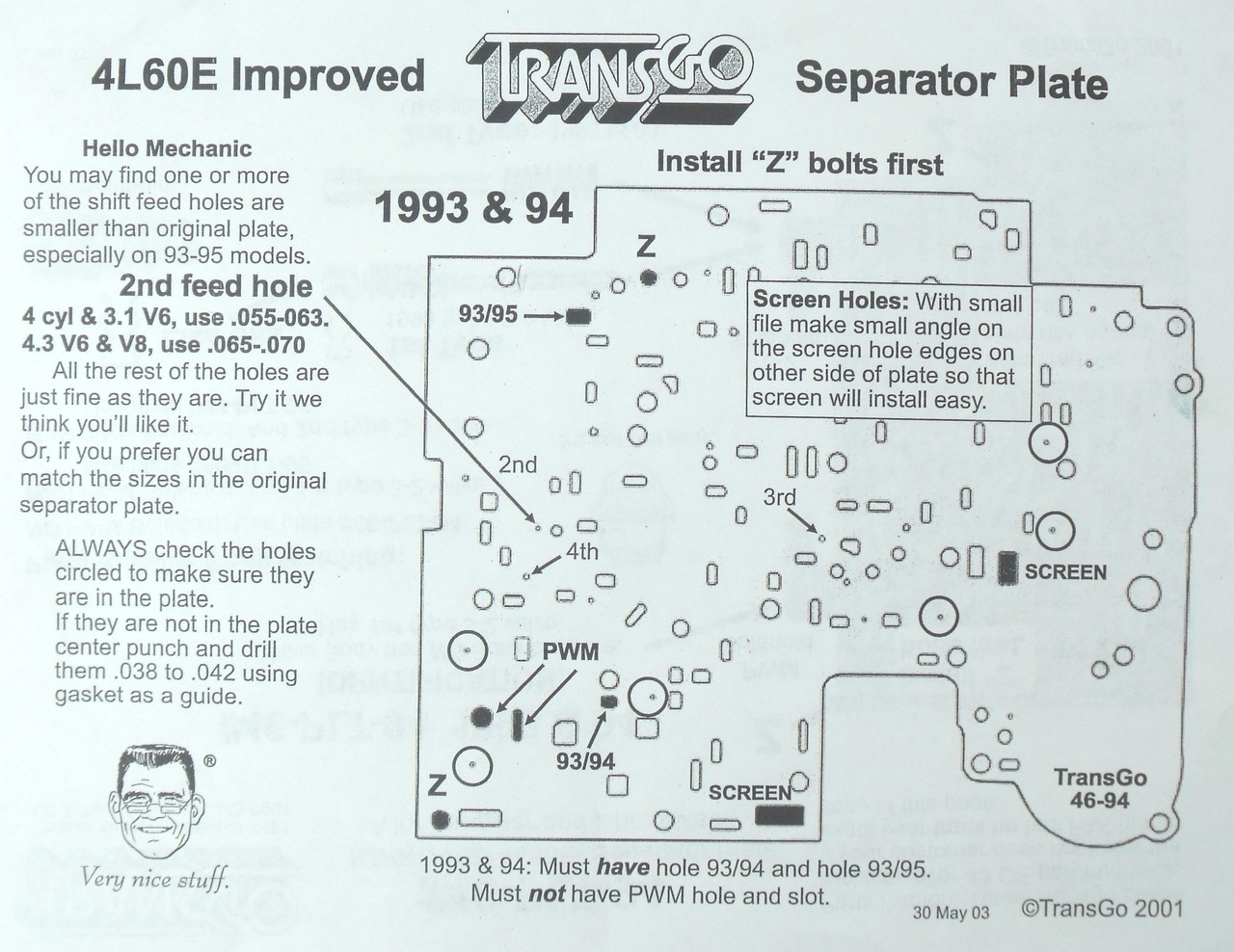 4L60E Valve Body Separator Plate by Transgo (1993-1994)