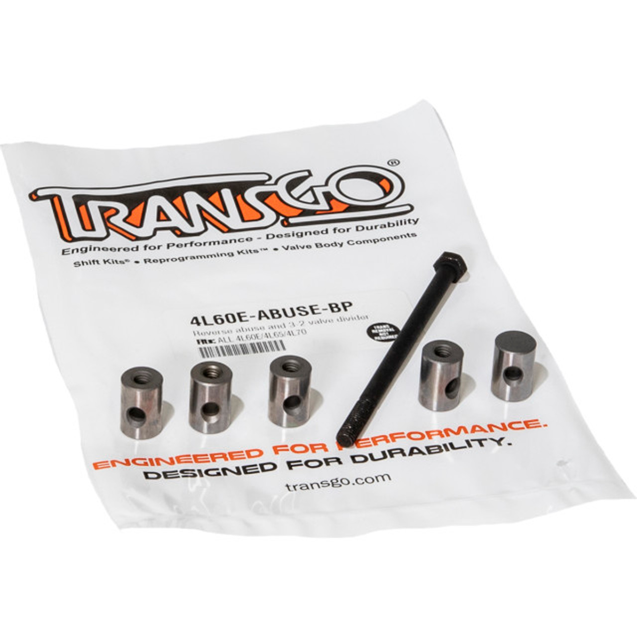 Our TransGo drop-in steel plug is longer and slightly bigger than the OE plug which virtually eliminates the plug leak. We have designed and manufactured the plug with a harder material and greater interference fit to keep in place.