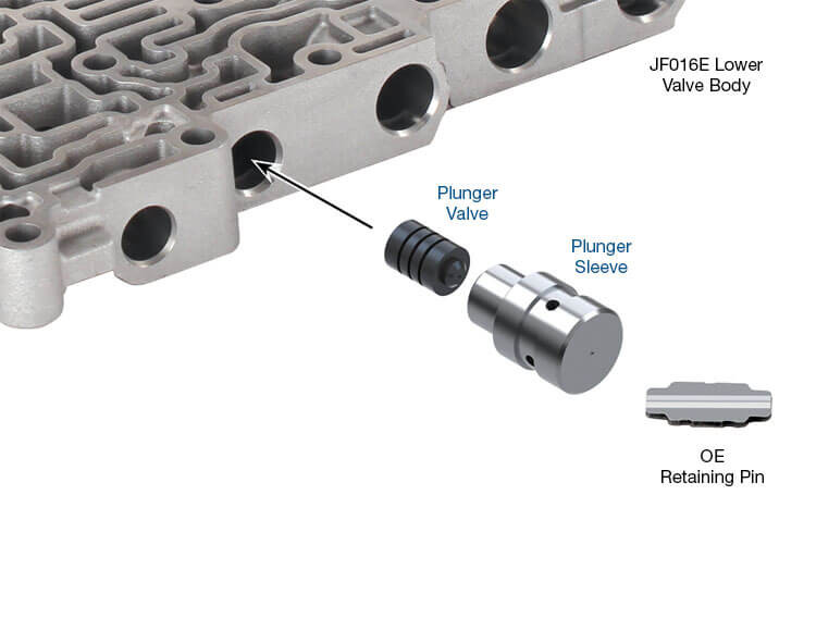 Sonnax 33510N-11K JF016E JF017E RE0F10D RE0F10E Lockup Control Plunger Valve Kit - kit contents