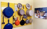 Colorful Kitchen Peg Board Pots and Pans Rack