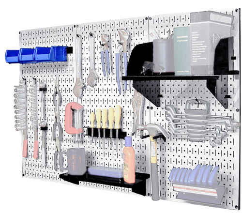 White Pegboard Workbench Organizer - Garage Peg Board Kit