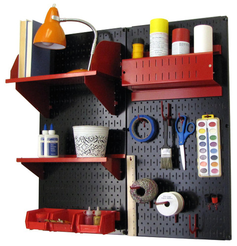 Wall Control Hobby Craft Pegboard Organizer Storage Kit; Black and Red