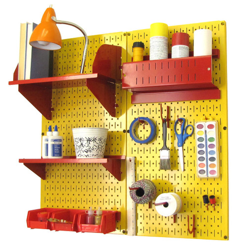 Wall Control Hobby Craft Pegboard Organizer Storage Kit; Yellow and Red