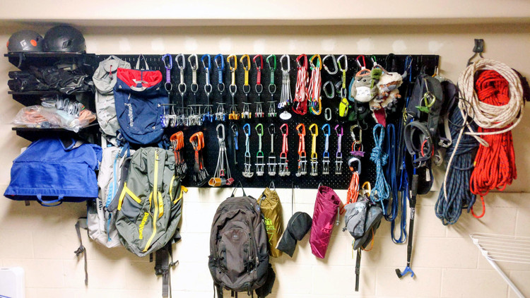 Rock Climbing and Camping Gear Pegboard Organization