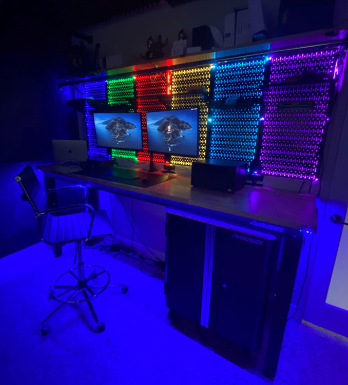 Gaming Pegboard Platform with LED Light Desk Organization