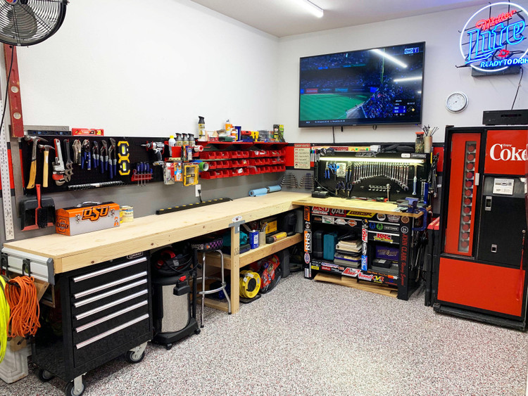 Garage Hangout With Ultimate Pegboard Workbench