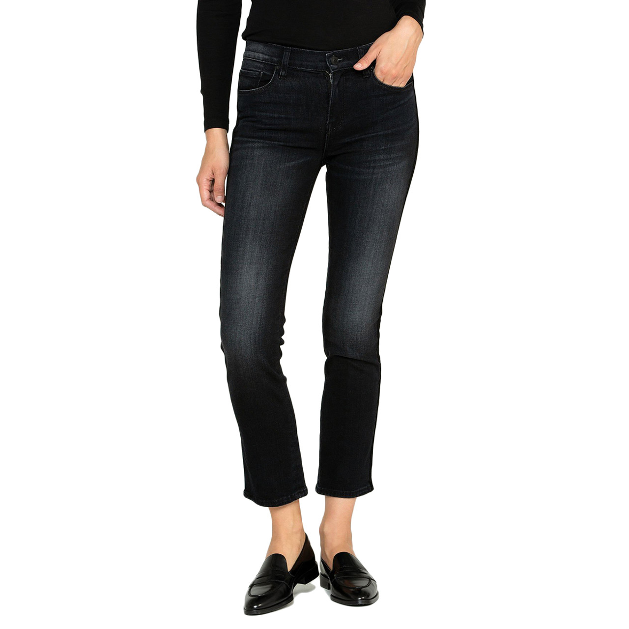 Hudson Nico Mid Rise Straight Crop Jean in Black Wash Prolong.