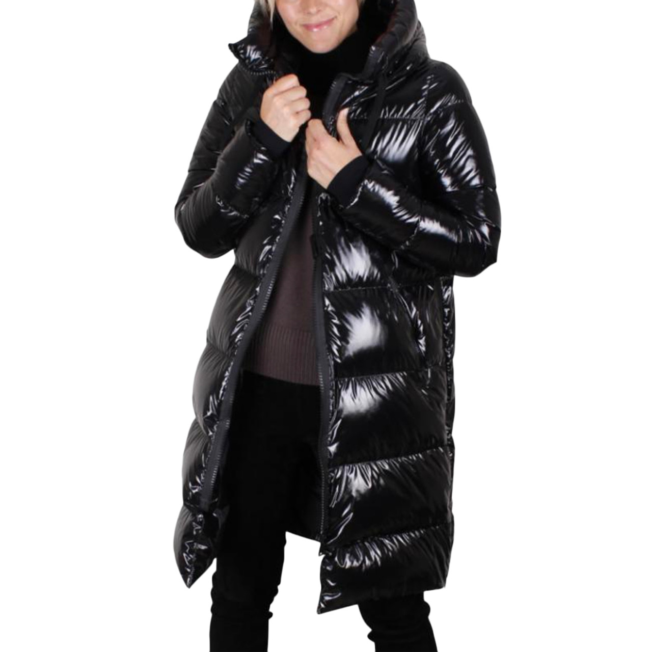 Long Down Jacket in Shiny Black - COCO GOOSE