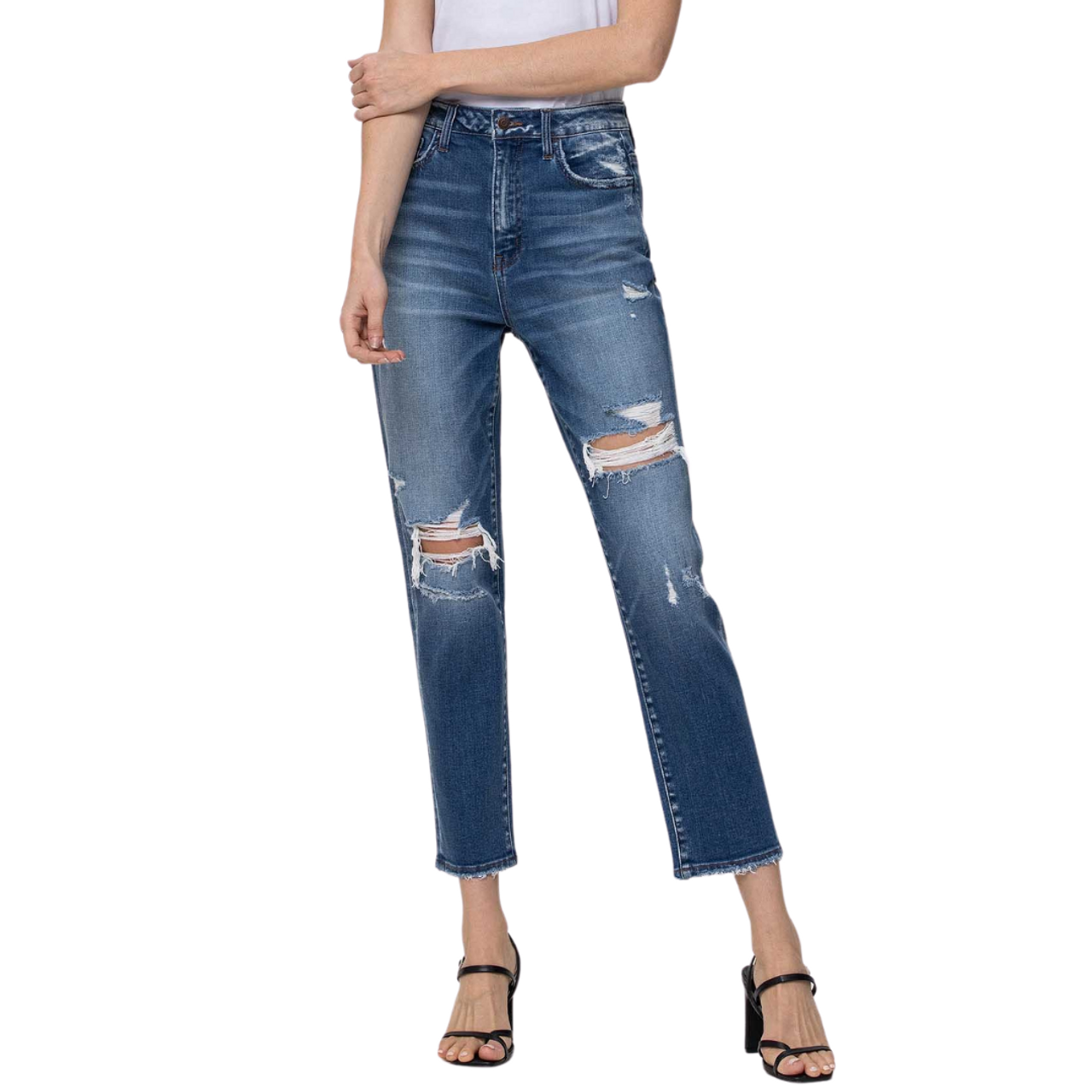 kantsten Indsprøjtning kugle Small Town Distressed Stretch Mom Jeans online at Green Envy