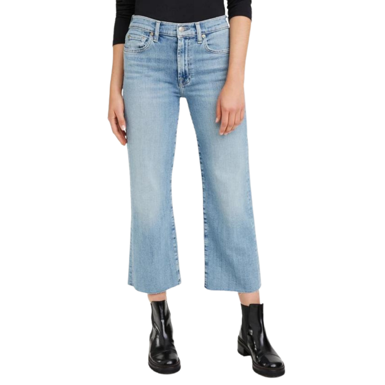 Seven For All Mankind Cropped Wide Leg Alexa Jeans With Cut Hem in Trio  Online at Green Envy