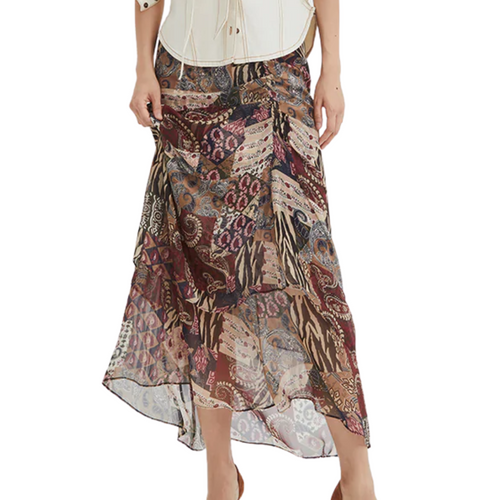 Sira Patchwork-Print Skirt in Multi