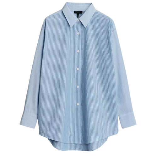 Kenna Cotton Button Down Stripe Shirt in Light Blue Stripe