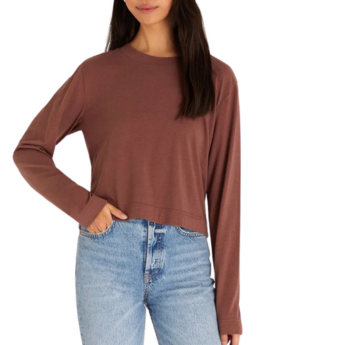 Lupita Crop Long Sleeve Top in Espresso 