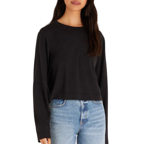 Lupita Crop Long Sleeve Top in Black 