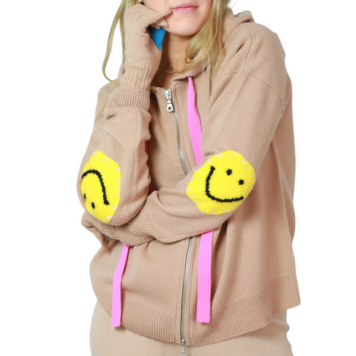 Boyfriend Zip Hoodie Smiley Patch in Ferris