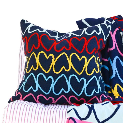 Imperfect Heart Stripe Knit Cashmere Pillow in Multi