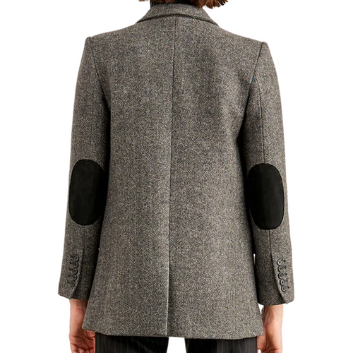 Diane Blazer with Elbow Patch in Charcoal Herringbone 