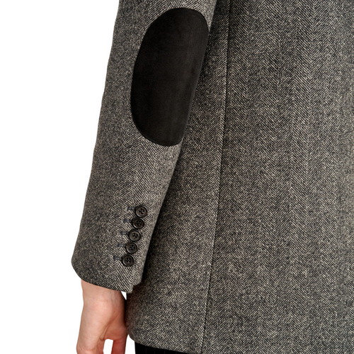 Diane Blazer with Elbow Patch in Charcoal Herringbone 
