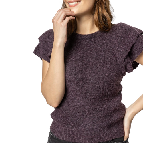 Ruffle Shell Sweater in Fig
