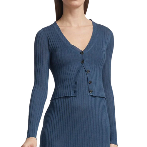 Ribbed Cropped Cardigan in Nautical Blue