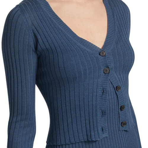 Ribbed Cropped Cardigan in Nautical Blue