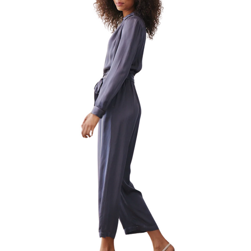 Gathered Button Front Jumpsuit in Smoke Shadow 