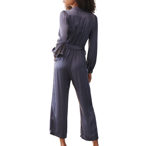 Gathered Button Front Jumpsuit in Smoke Shadow 
