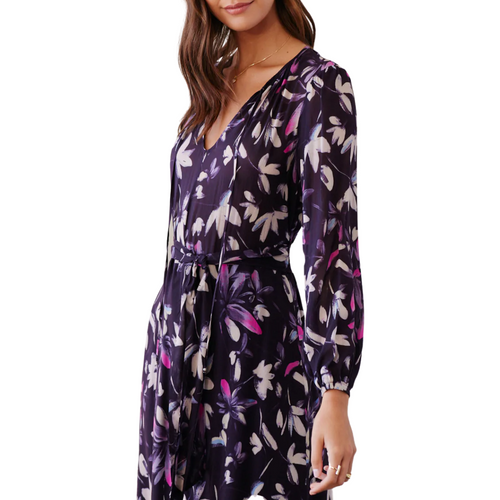 Smocked Back Maxi Dress in Floral Plum Print 