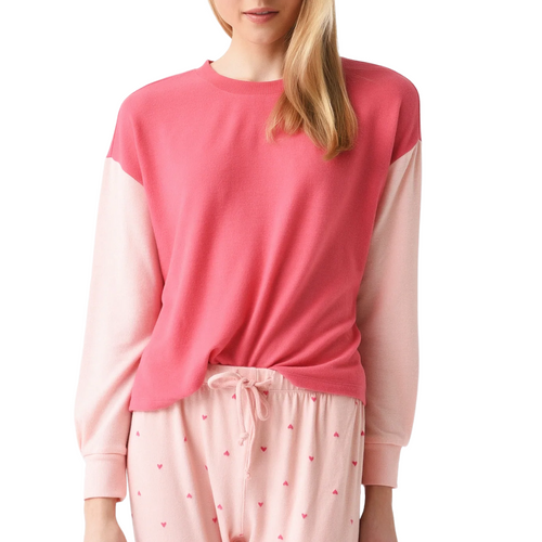 Color Block Long Sleeve Top in Pink Cherry