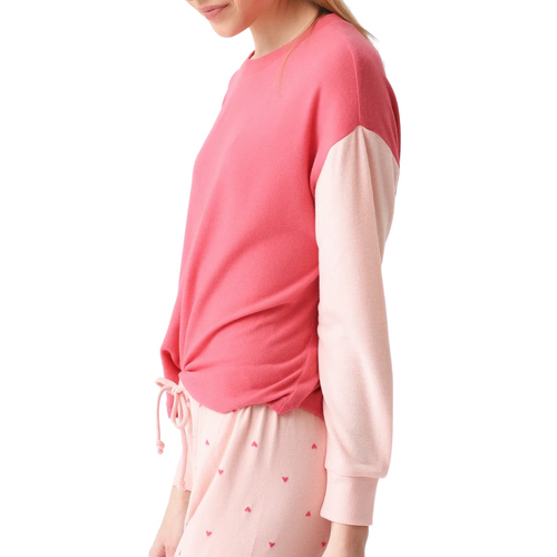 Color Block Long Sleeve Top in Pink Cherry