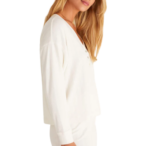 Dusk Pointelle Long Sleeve Top in Bone