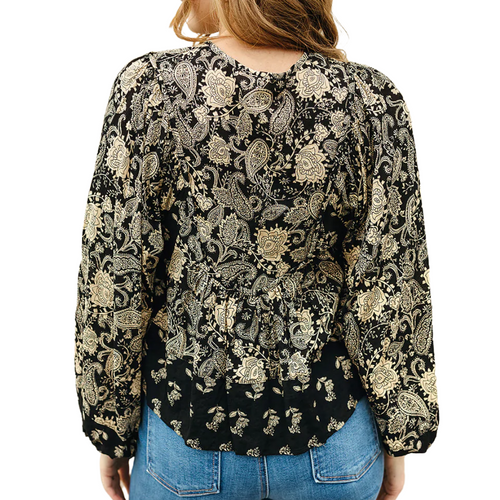 Calypso Paisley Top in Black Taupe