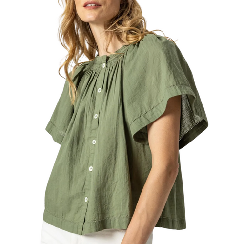 Flutter Sleeve Button Down Top in Olive