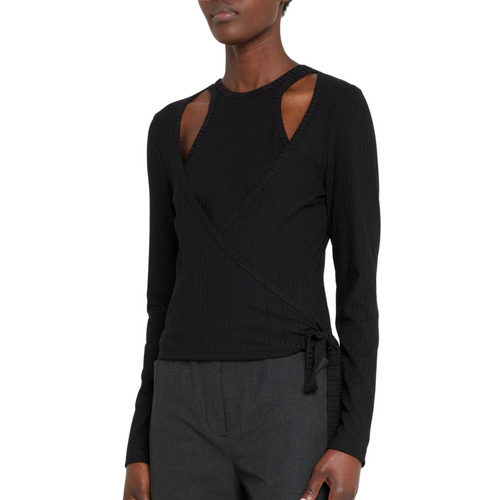 Rib Jersey Wrap Blouse in Black