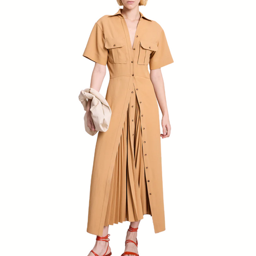 Florence Pleated Midi Dress in Raffia