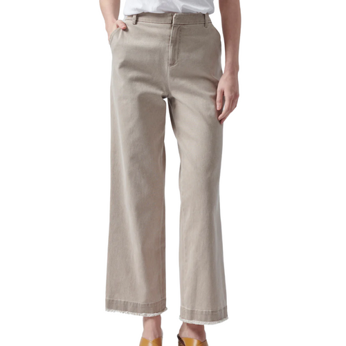 Garment Wash Cotton Twill Boyfriend Pants in Beach Pebble