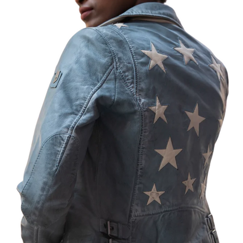 Christy Star Detail Leather Jacket in Winter Sky