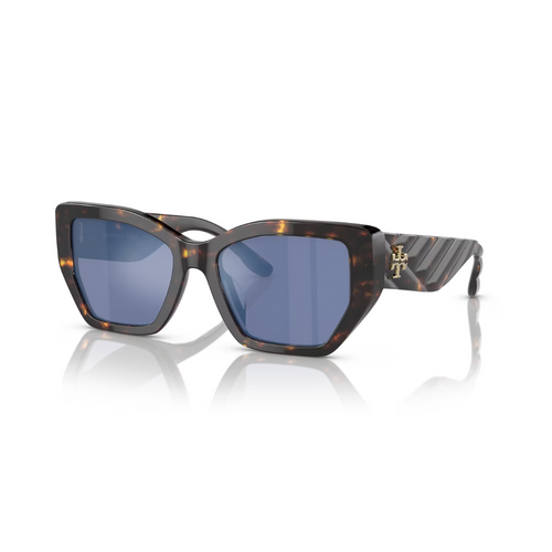 Kira Quilted Oversized Geometric Sunglasses in Dark Blue Violet Mirror 