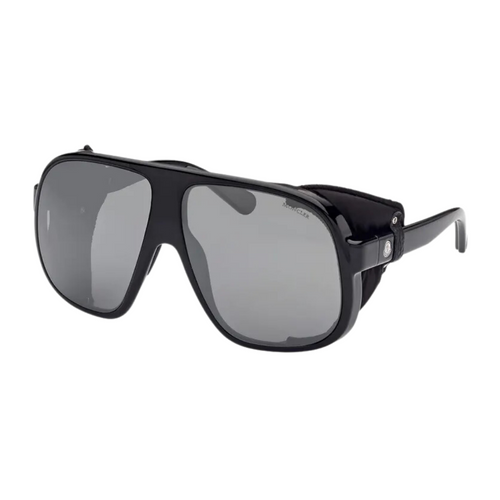 Diffractor Sunglasses in Shiny Black with Black Leather Blinders