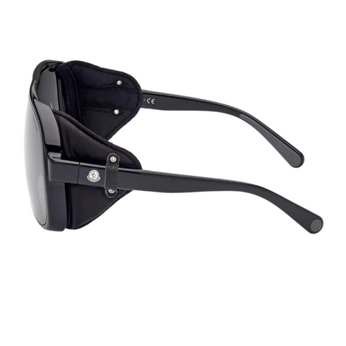 Diffractor Sunglasses in Shiny Black with Black Leather Blinders