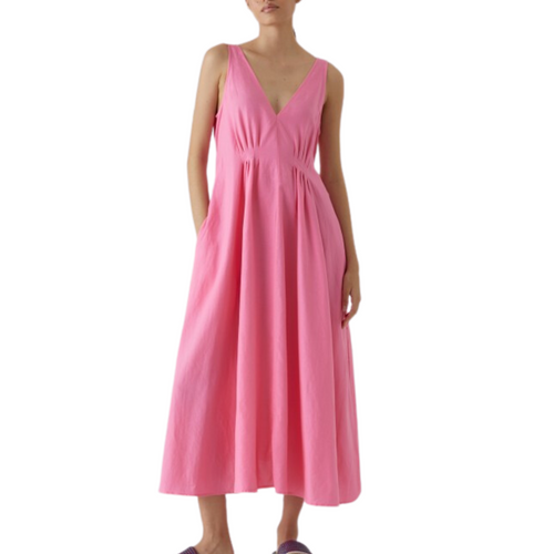 V-Neck Dart Dress in Pink Lillies 