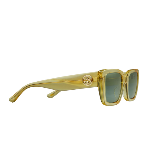 Miller Rectangular Sunglasses in Transparent Yellow/Solid Green