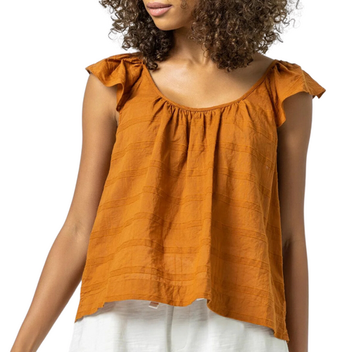 Ruffle Sleeve Top with Shirring in Copper