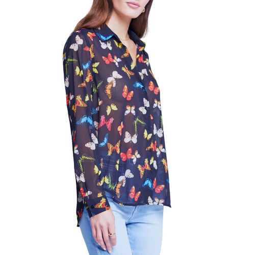 Laurent Blouse in Black Multi Small Butterflies 