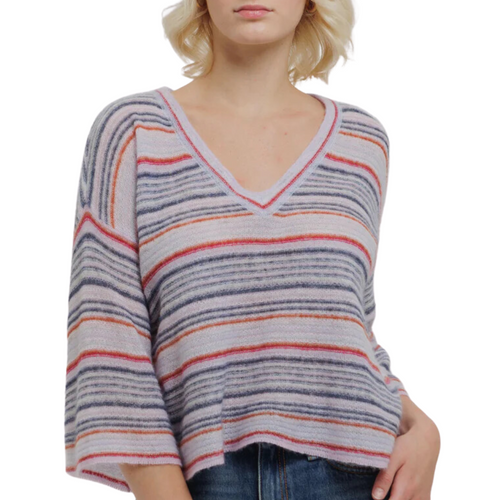 Textured Stripe V Neck in Bright Multi