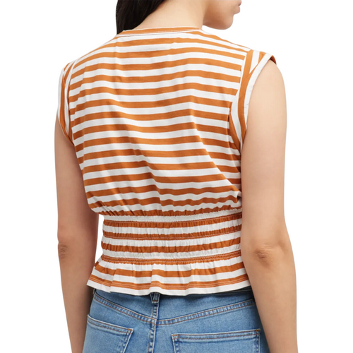 Buchanan Striped Sleeveless Tee in Gold Sand Off White