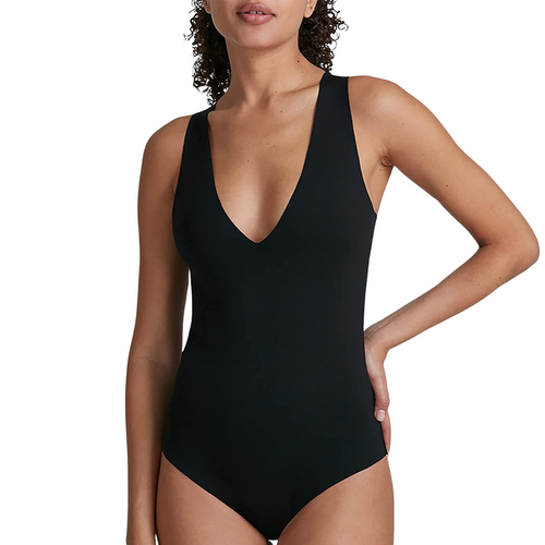 Neoprene Deep V Bodysuit in Black