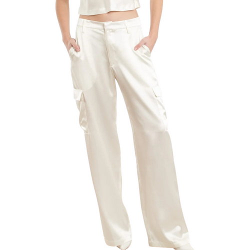 Silk Baggy Cargo Pants in White