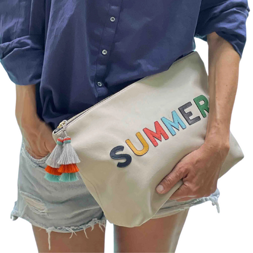 Summer Leather Clutch in Chalk