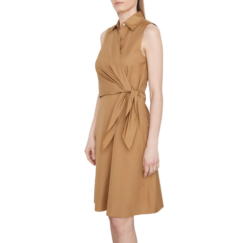 Sleeveless Wrap Shirt Dress in Tobacco